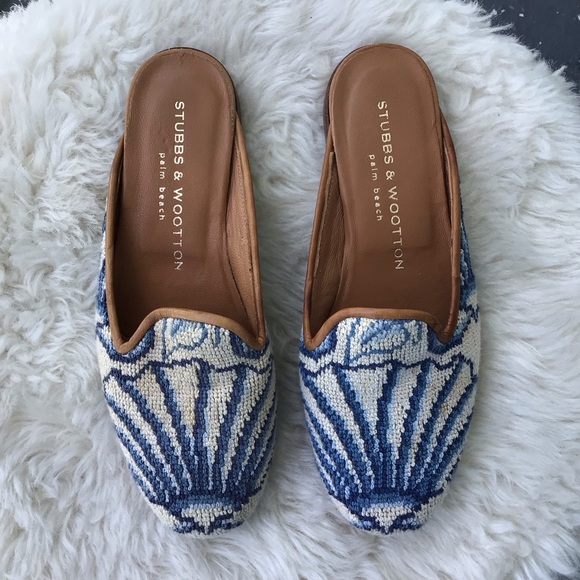 Stubbs & Wootton Palm Beach Embroidered Mules with Shell Motif - Picture 5 of 11